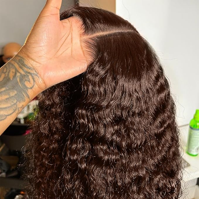 250% Density SKINLIKE Real HD Lace Frontal Wigs, 13x6 Full Frontal Curly Pre-Plucked Bleached Knots Invisible HD Lace Wig Chocolate Brown Human Hair Wig 20 Inch