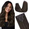 GOO GOO Clip in Hair Extensions Real Human Hair, Remy Human Hair Extensions Clip ins for Women, Natural Human Hair, 14inch 130g 9 Pcs, #2/6 Dark Brown Highlighted Chestnut Brown
