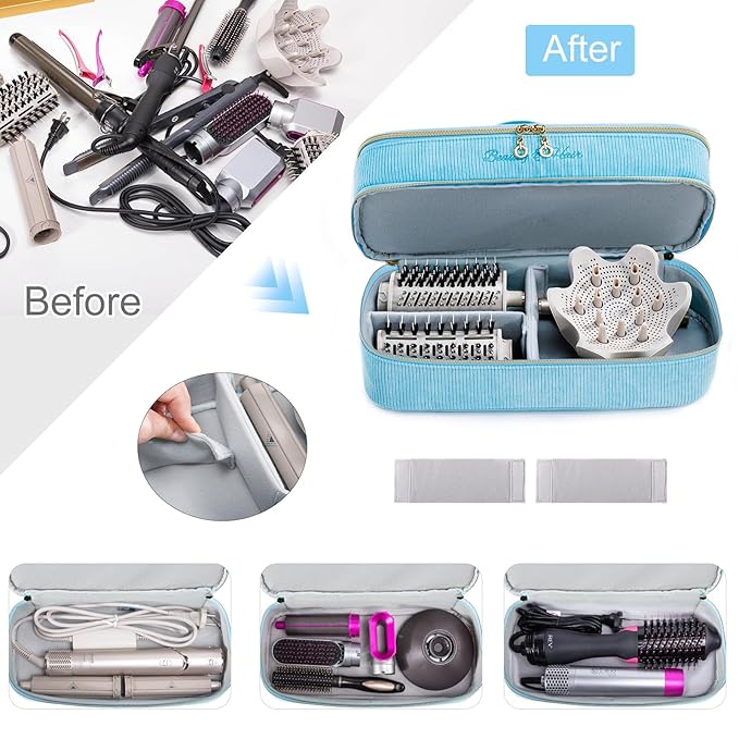 Double-layer Hair Tools Travel Case with Black Hair Dryer Bag with Detachable Divider compatible with Shark FlexStyle/SmoothStyle - Flat Curling Iron Travel Organizer