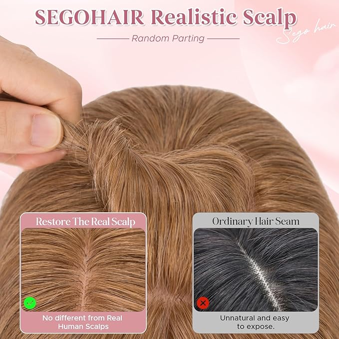 Real Human Hair Toppers for Women 3.54"*4.72" Silky Base 150% Density With Bangs Adjustable Parting Clip-In Topper Hairpieces for Women with Thinning Hair 14 Inches Light Brown