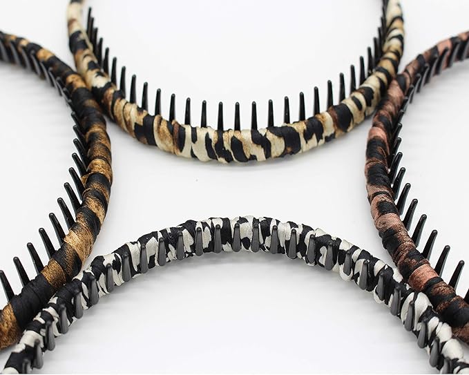 Leopard Print hairbands,hair Headbands for women,Fashion Hair Accessories,Non-slip Resin comb teeth hair hoop ((Pack of 4))