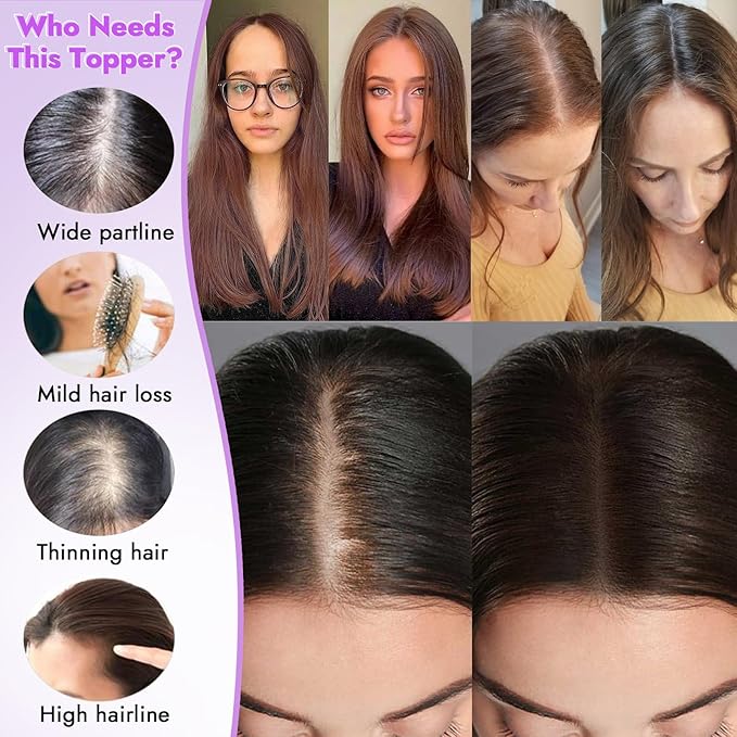 Soft Black Synthetic Hair Toppers for Women with Thinning 3D 360° Cover Clip in Wispy Bangs Upgraded Adjustable Bandage 24 Inch Long Layered