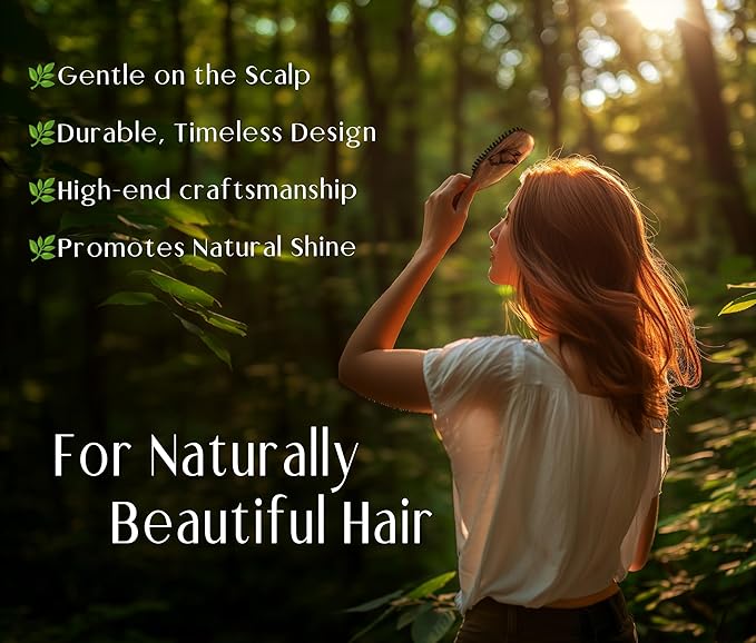 100% Wild Boar Bristle Hairbrush for Natural Healthy Hair, Medium Soft Tibet Bristles, Pear Wood Handle, Wooden Hair Brush for Fine or Thinning Hair, for Women & Men, Made in Germany's Black Forest