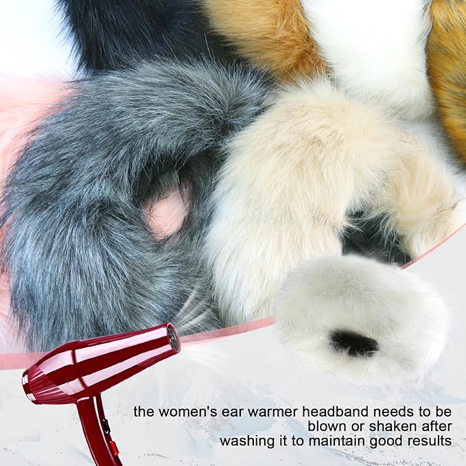 Faux Fur Headband for Women Elastic Fuzzy Thick Earmuffs Winter Headwrap Ear Muffs Furry Ear Warmers Cold Weather (Apricot)