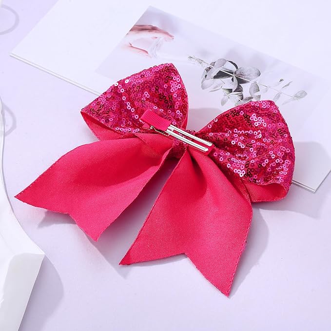 Large Big 7 Inch Glitter Bow Clip Sequin Bling Party Hair Accessories for Women Teens Girls Kids 2 Pcs (HotPink, LightPurple)