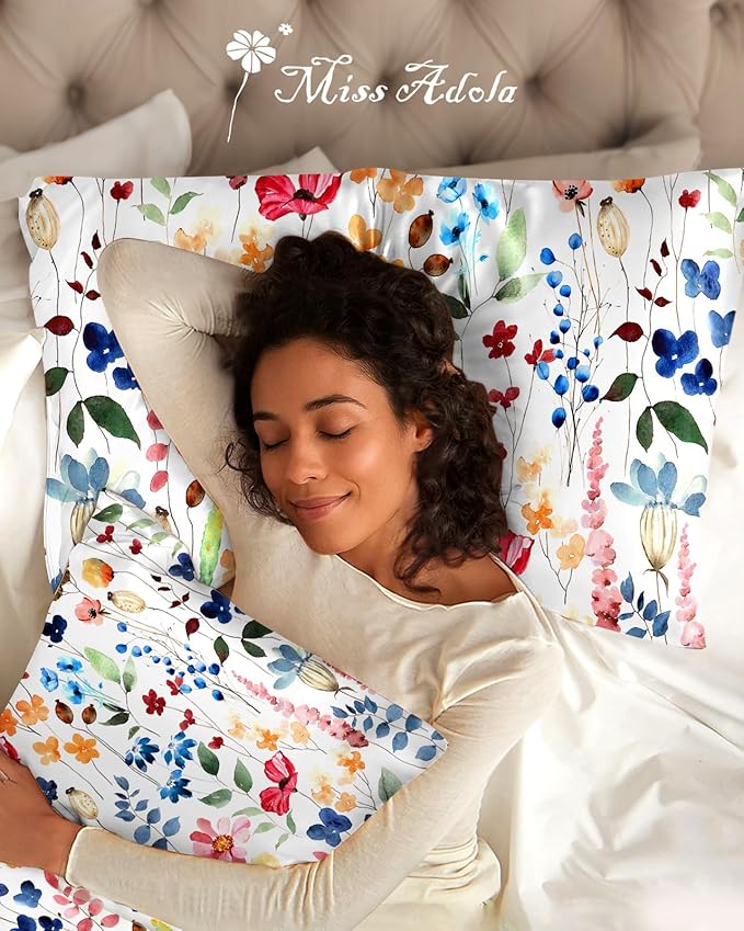 2 Pack Mulberry Silk Pillowcase for Hair and Skin - King Size 20 x 36 Inches with Hidden Zipper Watercolor Flower 19 Momme Soft Sleeping Silk Pillow Case for Women, Moms