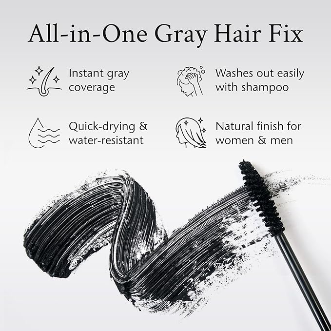 Boyd’s Brush It Away | Grey Hair Root Touch Up for Women & Men | Temporary Hair Color Mascara | Quick-Dry Water-Resistant Concealing Formula | Black, 3-Pack