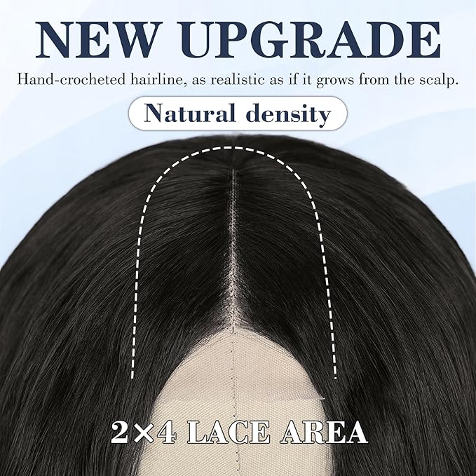 NAYOO Long Black Wavy Wig for Women 26 Inch Middle Part Lace Hairline Curly Wavy Wig Natural Looking Synthetic Heat Resistant Fiber for Daily Party Use