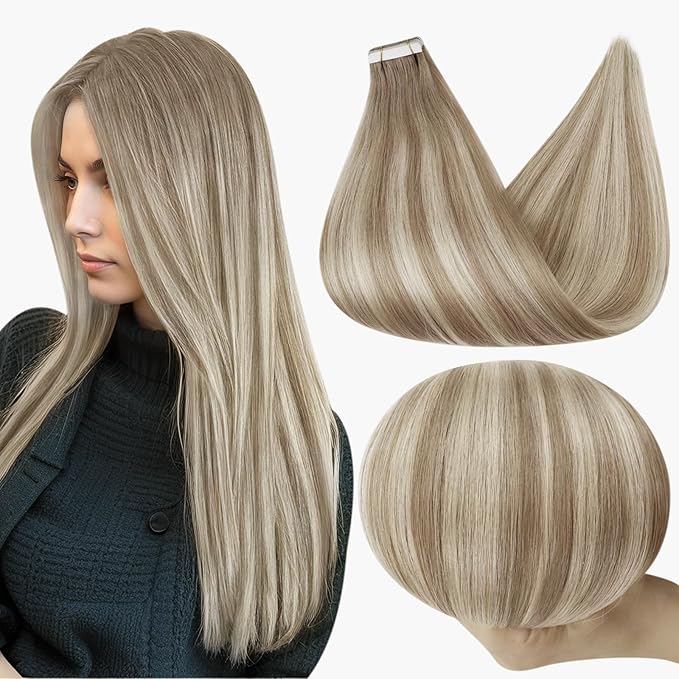 Full Shine Tape in Hair Extensions 20Inch Tape in Hair Extensions Human Hair Color 19/8/60 Balayage Tape in Extensions Double Sided Tapes in for Women 50Gram Seamless Hair Extensions Tape in 20Pcs