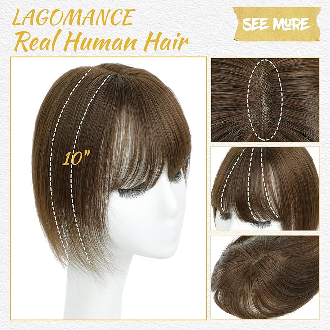 10inch Hair Toppers for Women Clip in Bangs with Thinning Hair Pieces for Women Medium Brown Hairr Topper for Woman 4.4 * 3.1’ Wiglets Hairpieces for Thinning Hairs#4