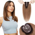 Hairro 100% Human Hair Topper No Bangs, Real Clip in Hair Hairpieces for Women, 3.94x4.72" Silk Base for Thinning Receding High Hairline, 10 Inch Natural Black to Medium Brown Middle Part