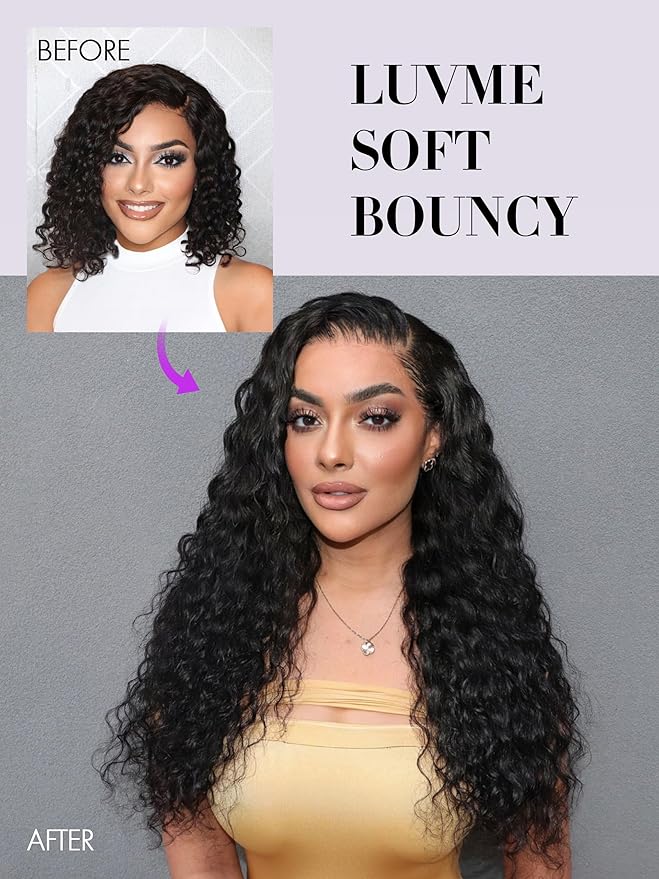 LUVME Hair Extensions Natural Black 26 Inch 135g 7pcs Real Human Hair Loose Deep Wavy Remy Clip in Human Hair Extensions Thick Hair