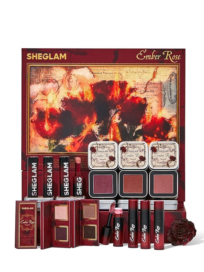SHEGLAM Ember Rose Collection Valentines Gift Pink Lip Gloss Pink Blush Lipstick Eyeshadow Makeup Kit Red Makeup Collection