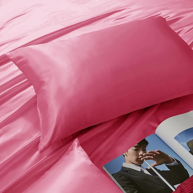 Peach Red King Size Satin Pillowcase Set of 2 with Envelope Closure,Peach Red Silk Pillowcase for Hair and Skin (20x36)