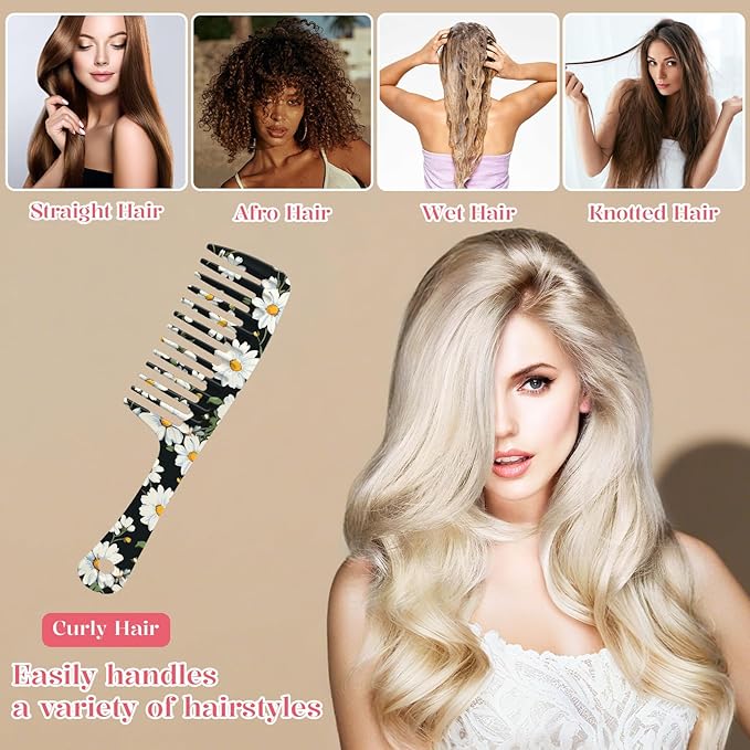 Wide Tooth Comb,Effortless Tangle Removal for Curly, Wet, Long Hair Wet,Cute Aesthetic Design for Women Men and Girls (Balck-02)
