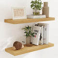 Rustic Wood Floating Shelves 32 Inch Long, 9 Inch Deep Wall Shelves for Home Decor, 32 x 9 Floating Shelf Wall Mounted Set of 2, Deep Floating Shelves for Kitchen, Bedroom, Living Room, Oak Color