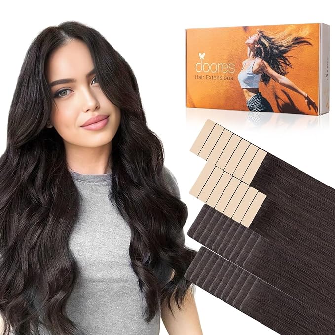 DOORES Seamless Tape in Extensions Human Hair Invisi Edge, Dark Brown 20 Injection Tape-ins with 20 Classic Tape-ins 100g 18 Inch, Injected Tape in Extensions Virgin Hair Thick End