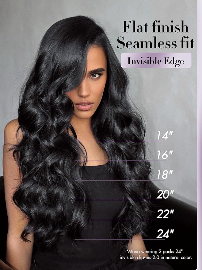 LUVME Invisible Clip in Hair Extensions Body Wave Real Human Hair, Remy Hair Clip ins for Women, Natural Human Hair, 18 inch 110g 6Pcs, Natural Black