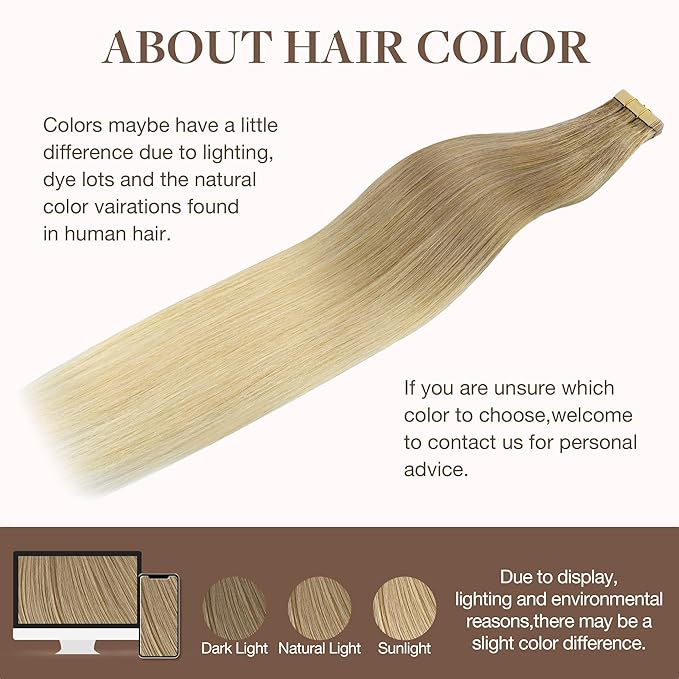 GOO GOO Tape in Hair Extensions Human Hair, O18G/22G Ombre Beige Blonde with Ash Highlights, 26inch 60g 20pcs, Skin Weft Seamless Invisible, Silky Straight with Thick Ends, Remy Human Hair