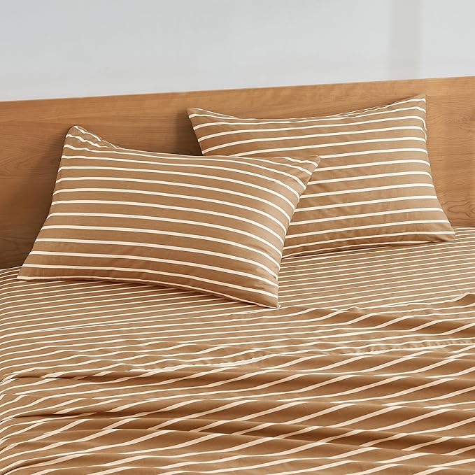 JELLYMONI 100% Natural Cotton Striped Queen Pillowcases Set, 2 Pack Rust and White Stripes Pattern Printed Pillow Covers with Envelope Closure(Pillows are not Included)
