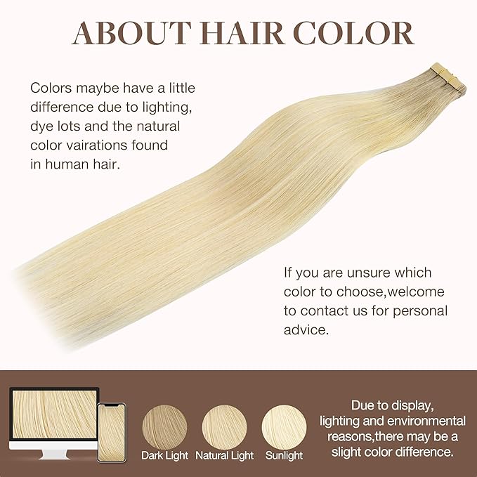GOO GOO Tape in Hair Extensions Human Hair, R7/60F Rooted Ash Blonde with Frosted Highlights, 16inch 50g 20pcs, Skin Weft Seamless Invisible, Silky Straight with Thick Ends, Remy Human Hair