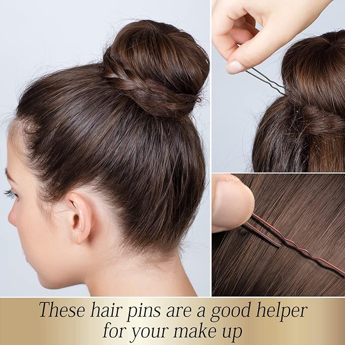 100PCS 2.4Inch U Shaped Hair Pins Black,Brown Bobby Pins for All Hair Types,Hair Pins for Women,Pain-Free U Pins for Buns With Box（Black+Brown）