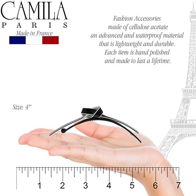 Camila Paris CP2812 French Hair Barrette Clip for Girls, Handmade, Metal-Free Closure Strong Hold Grip Hair Clips for Women, No Slip Durable Styling Girls Hair Accessories, Made in France