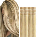 GOO GOO Invisi Edge Tape in Hair Extensions Human Hair, 16/22 Light Blonde Highlighted Golden Blonde, 6pcs 12inch 15g, Virgin Remy Hair, Seamless Injected Tape, Natural Look