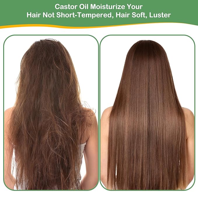 Organic Castor Oil for Lashes Grow, Caster Oils Brow with USDA Certified 100% Pure Natural Glass Bottle, Cold Pressed, Hexane Free. Castor Oil for Hair Growth, Thicker Fuller Brows,8oz