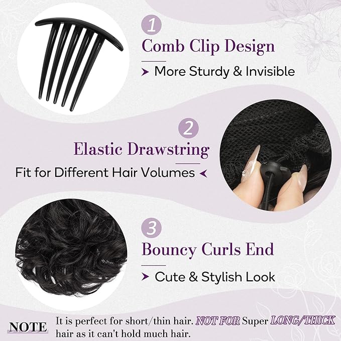 BARSDAR Drawstring Ponytail Extension - 10 Inch Short Wavy Black Brown Ponytail Extensions for Women - Synthetic Comb Clip in Ponytail Hairpieces Fake Pony Tails Daily - Black Brown