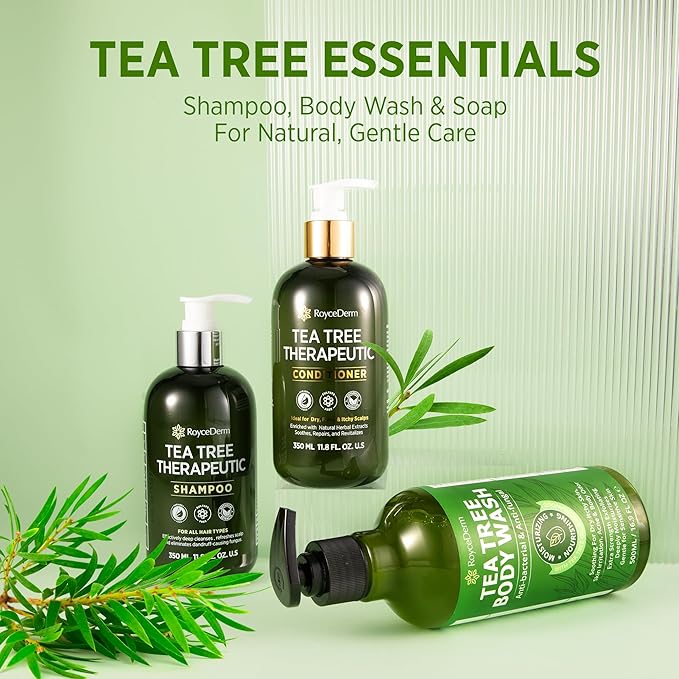 Roycederm Tea Tree Antifungal Shampoo: Folliculitis Shampoo for Dry Scalp, Dandruff, and Itchy Scalp - Medicated Clarifying shampoo with Tea Tree Oil, Paraben & Sulfate Free - 2 Pack