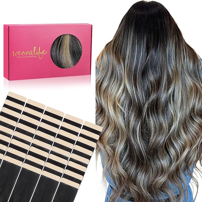WENNALIFE Tape in Hair Extensions Human Hair, 40pcs 100g 22 inch Balayage Natural Black to Light Blonde Hair Extensions Real Human Hair Straight Tape in Extensions Invisible Human Hair Extensions