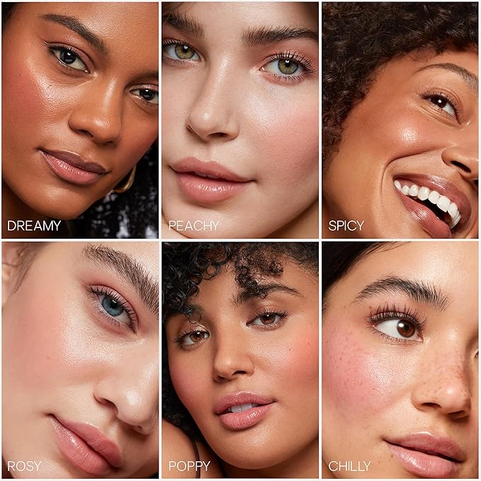 Saie Dew Blush - Lightweight Liquid Blush with a Blendable + Buildable Cream Finish - Dewy Cheek Tint with Doe Foot Wand Makeup Applicator - Bright Berry Blush - Dreamy (.40 oz)