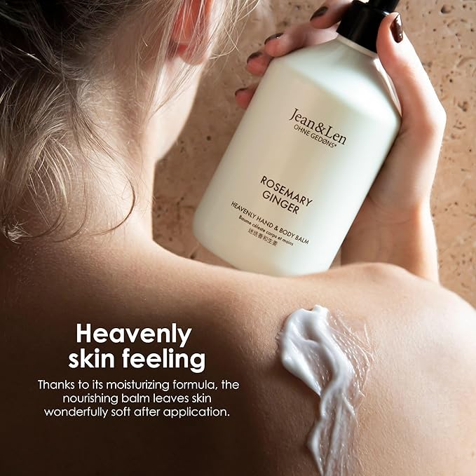 Jean & Len Heavenly Hand & Body Balm Rosemary & Ginger, for a fragrant care experience, with organic argan oil and shea butter, minimalistic bottle, without parabens & silicones, 16.91 Fl. Oz.