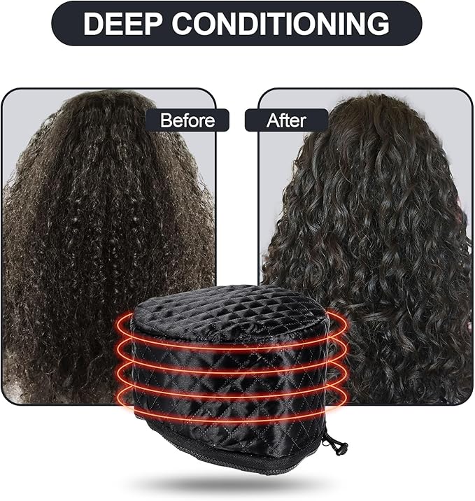 Electric Hair Steamer Cap, Hair Care Hat Heating Cap with 10 Gears Temperature and Timer Control, Thermal Heat Cap for Black Hair Thermal (Black)