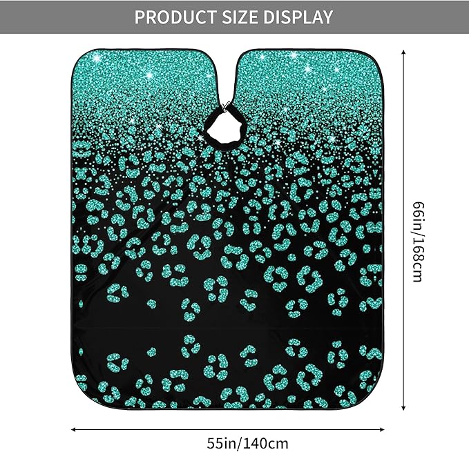 Hairdresser Cape Turquoise Green Glitter Cheetah Leopard Print Black Hair Cutting Gown, Large Long Haircut Apron for Hair Cutting Styling, Haircut Tools
