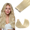GOO GOO Tape in Hair Extensions Human Hair, 18ET90A Natural Blonde Balayage, 16inch 100g 40pcs, Skin Weft Seamless Invisible, Silky Straight with Thick Ends, Remy Human Hair