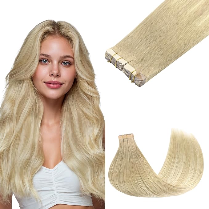 GOO GOO Tape in Hair Extensions Human Hair, 18ET90A Natural Blonde Balayage, 18inch 100g 40pcs, Skin Weft Seamless Invisible, Silky Straight with Thick Ends, Remy Human Hair