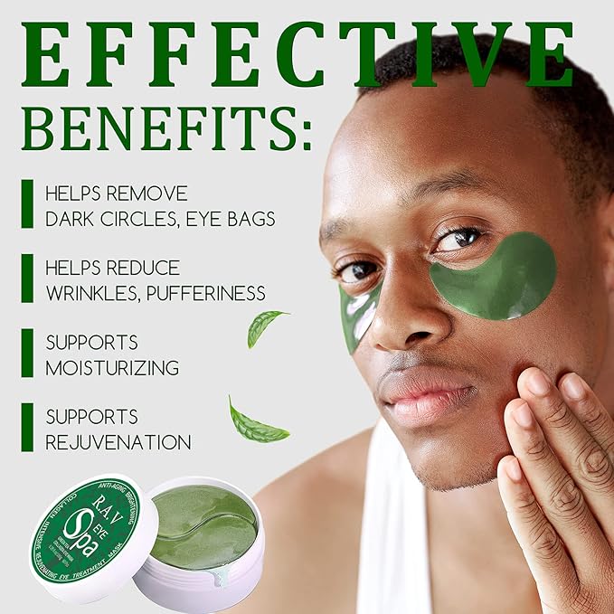 Under Eye Patches, Eye Masks, 30 Pairs Collagen Patches for Nourish Firming Repair for Fine Lines, Wrinkles, Dark Circles Bags Eye Treatment, Improve Lines Puffiness for men women (Green Tea)