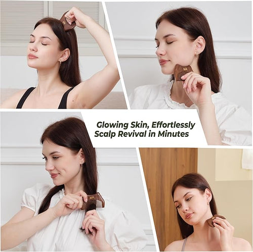 4-in-1 Gua Sha Tool with Mini Travel Small Massage Comb Set, Christmas Gifts for Women, Wooden Face & Body Massager Tool – Lymphatic Drainage, Jawline Sculpting, Head Scalp Massager Hair Growth