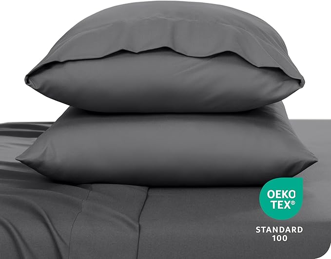 Bare Home Microfiber Pillow Cases - Queen Size Set of 2 - Cooling Pillowcases - Double Brushed - Easy Care - Envelope Closure (Queen Pillowcase Set of 2, Grey)