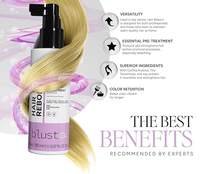 Hair Reborn Spray – Professional Daily Treatment for Damaged & Color-Treated Hair – Strengthening, Hydrating & Protective Vegan-Friendly Leave-In Spray – 100 ml / 5.07 oz