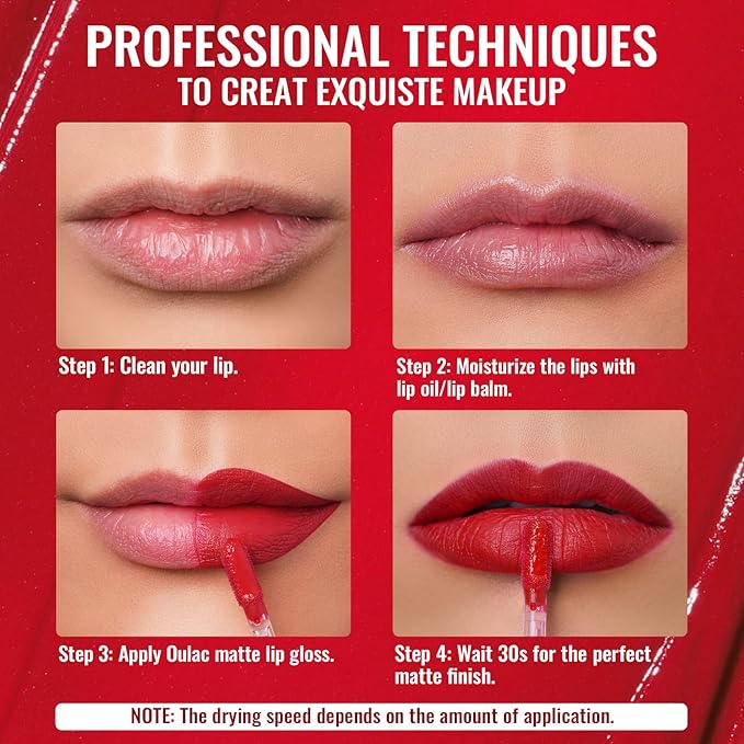 Oulac Red Matte Lipstick for Women, Classic Red Lip Stain Long Lasting Waterproof, No Transfer, Creamy High Pigmented Formula with Rose Oil, Vegan & Cruelty-Free, M02