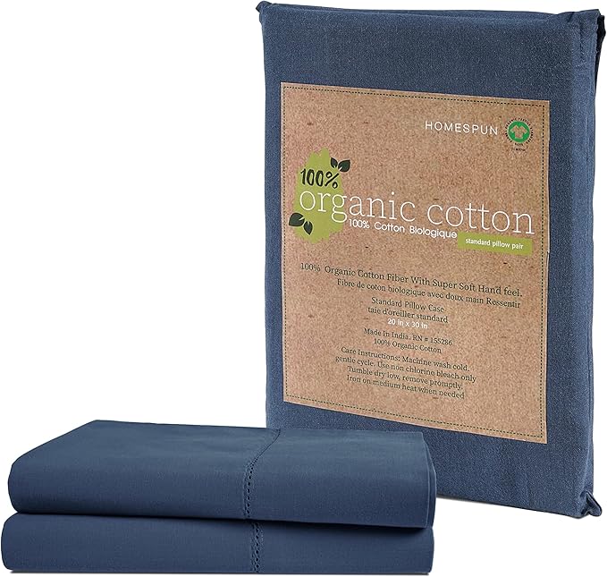 Lane Linen 100% Organic Cotton Pillow Cases Standard Size Set of 2 (20"x26") - Cotton Pillowcases Standard Size - Soft Navy Blue Pillow Cases Set of 2 - Standard Pillowcase Pack of 2 - Navy Blue