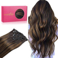 WENNALIFE Clip in Hair Extensions Real Human Hair, 22 Inch 130g 7pcs Remy Hair, Balayage Dark Brown Mixed Chestnut Brown Straight Natural Extensiones De Cabello Humano Con Clip Ins