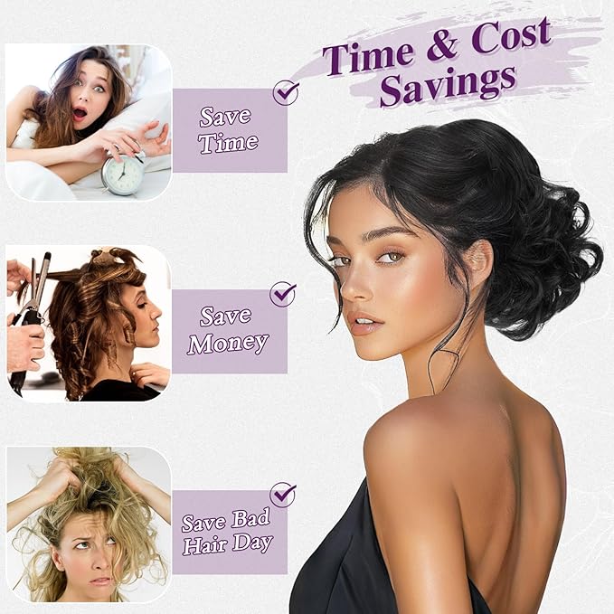 BARSDAR Drawstring Ponytail Extension - 10 Inch Short Wavy Black Brown Ponytail Extensions for Women - Synthetic Comb Clip in Ponytail Hairpieces Fake Pony Tails Daily - Black Brown