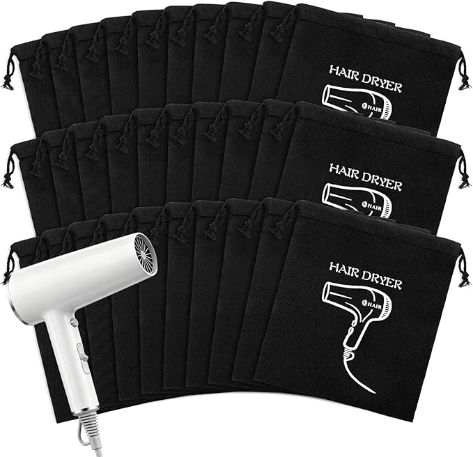 Hair Dryer Bags Bulk, Hairdryers Storage Drawstring Pouch, Blow Dryer Case Container Hairdryer and Styling Tools Accessories Bags for Hotel Home Travel Bathroom 11.8 x 13.7 inch (32 PCS Black)