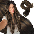 Moresoo Seamless Human Hair Clip in Extensions Dark Brown Balayage Clip ins Hair Extensions Real Human Hair Dark to Medium Brown Ombre for Women Thick And Invisible Pu Skin 150g/7pcs 22 inch