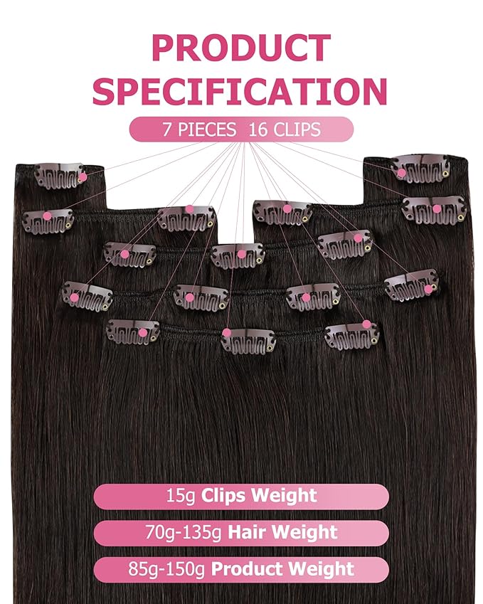 YoungSee Brown Clip in Hair Extensions Dark Brown Human Hair Extensions Clip ins Invisible Clip in Extensions Real Human Hair Easy to Install 7Pcs 14In 120G