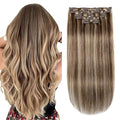 XDhair Clip In Hair Extensions Human Hair 22 Inch Medium Brown #4 Mixed to Caramel Blonde #27 Clip In Extensions Real Human Hair Thick Ends Straight 120g 6pcs (#4/27,22Inch)